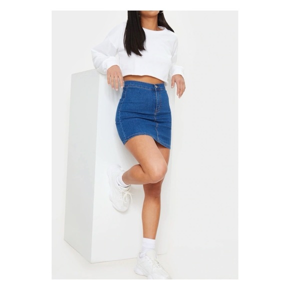 Petite Mid Blue Wash Disco Fit Denim Skirt - Picture 2 of 9